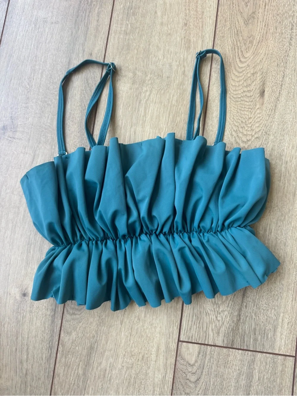 Kortni Jeane Teal Ruffle Crop Top with Adjustable Straps